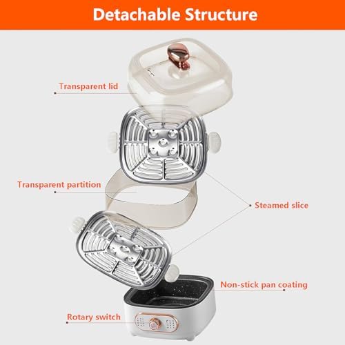 Pentola Elettrica 2 in 1, Fornello A Vapore Elettrico da 1200 W, Scalda Alimenti Caldi a Doppio Strato da 10,5 Litri con Coperchio Visivo e Tappetino Antiscivolo, Multi-Cooker per Verdure, Carne