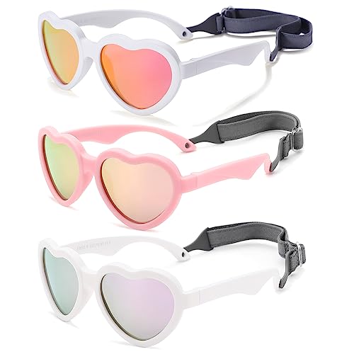 Image of COASION Baby's First Sunglasses with Strap, Unbreakable Polarized Newborn Infant Heart Sunglasses for Ages 0-24 Months