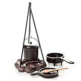 Little House on The Prairie Cooking Set, Fire Pit, Cauldron, Tripod, Skillet, Spider Fryer, Wooden Spoon, Accessories Fits 18