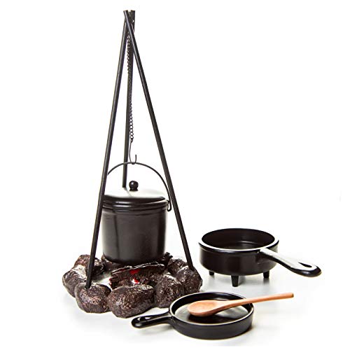 THE QUEEN'S TREASURES 18 Inch Doll Accessories, Little House on The Prairie Cooking Set Includes Fire Pit, Cauldron, Tripod, Skillet, Spider Fryer, Wooden Spoon, Compatible with American Girl Dolls
