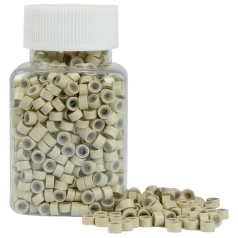 1000Pcs MicroLink Beads for Hair Extensions, Micro Link Rings 5mm Silicone Lined Beads for I Tip Hair Extension Tool (Beige) Cover