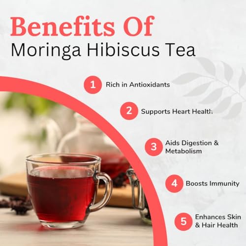 Image of Rootcare Organics green tea Moringa Hibiscus Herbal Tea 100g Pack Of 1 Month Antioxidant-Rich Supports Heart Health Caffeine-Free Aids Digestion Detoxification Loose Leaves Herb Blend