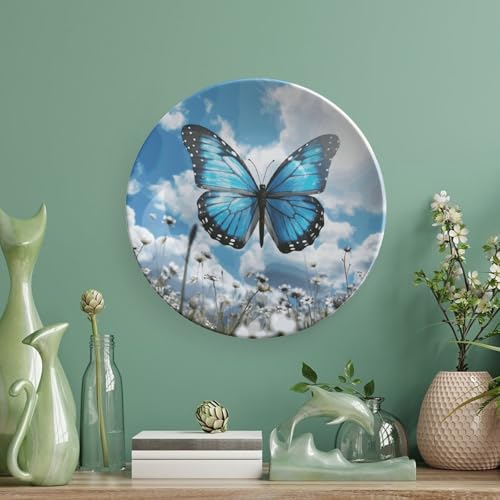 Plato Decorativo de Porcelana Hueso Mariposa Azul 6 pulgadas miniatura 5