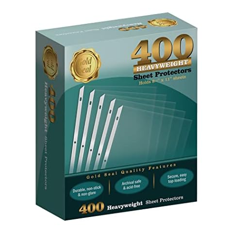 GOLD SEAL 400 Count Clear Heavyweight Poly Sheet Protectors8.5 x 11", Extra Sturdy, Secure Topload, 400 Boxed Sheet Protectors Cover