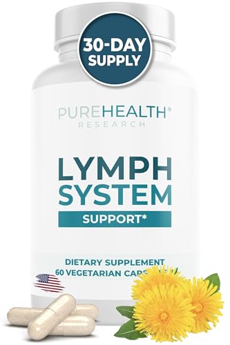 PUREHEALTH RESEARCH Lymph System Support Supplement - Lymphatic Drainage Supplement with Dandelion Extract, Cleavers, Burdock Powder - Reduce Swelling and Cleanse Lymph - 1 Bottle, Brown