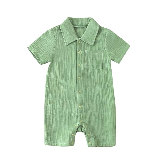 Image of Afunbaby Baby Boy Romper Short Sleeve Button Down Shirt Onesie Jumpsuit Shorts Summer Clothes Outfit Newborn Infant