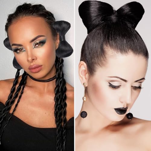 Ncozwo 2 Pcs Bowknot Hair Bun Hair Pieces Small Hair Bow Bun Hair Barrette For Women Natural Black Synthetic Fake Hair Scrunchies Extensions Hairpieces Hair Bun Clip Styling Hair Accessories thumb #2