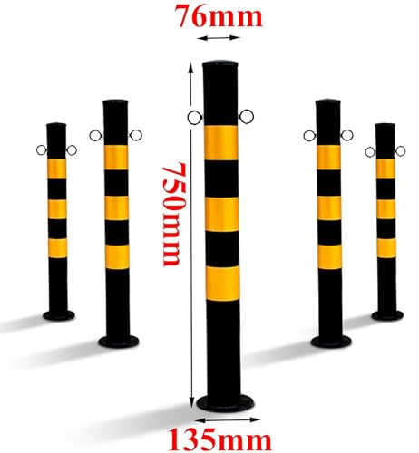 Absperrpfosten Metall Rot-Weiß Ø76mm H750mm 2 Ösen zum Stahl Robust Standfuß Stabil Park Poller Set Mit Befestigungsschrauben (2 Stück)