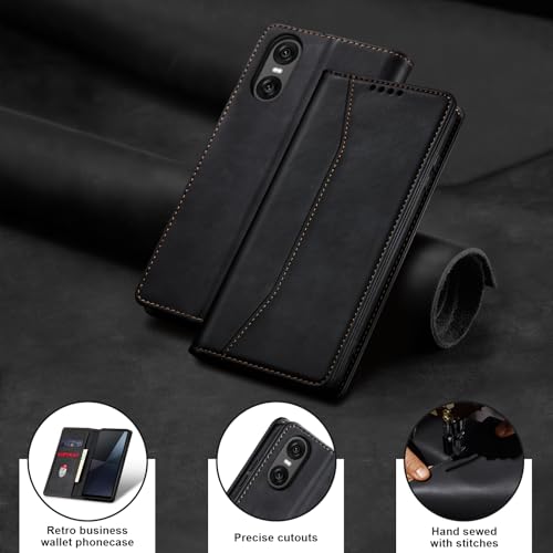 Image of Jasonyu Cover for Sony Xperia 10 VI Flip PU Leather Case, Wallet Cover, Stand Function, Magnetic Card Slots, TPU Bumper Case (Black)