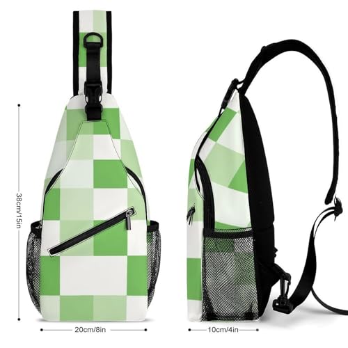 Fashion Traveling Running Casual Chest Bag, Dress Decor Sling Backpack, Shoulder Bag Casual Day Pack Green Plaid Checkered2
