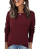 Womens Wool Blend Pullover Sweaters Crew Neck Classic Dressy Elegant Long Sleeve Fall Winter Sweater Top Wine Red