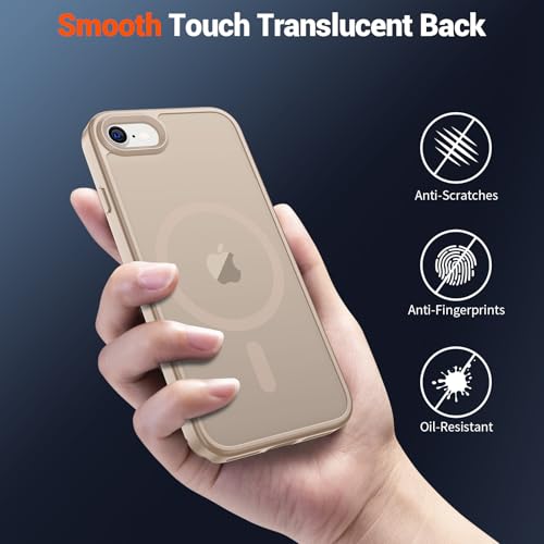 Image of SUPFINE Magnetic for iPhone SE Case 2022 (3rd) /2020 (2nd), iPhone 8 Case (Compatible with MagSafe) (Military Grade Drop Protection) Slim Translucent Matte Phone Case,Desert Gold