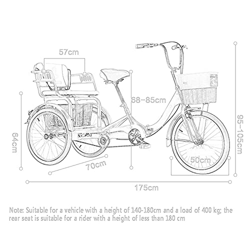 Three Wheel Cruiser Bike Two-Seater Adult Tricycle 20in 3-Wheeled Bicycles with Shopping Basket Traditional Design for Seniors(Size:Red)