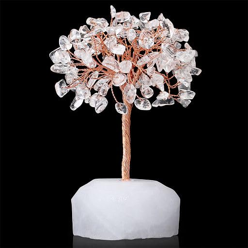 YATOJUZI Clear Quartz Crystals Tree Natural Crystals Gemstones Base Copper Wire Tree of Life for Positive Energy Reiki Good Luck Home Office Desk