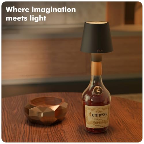 Image of Wireless Bottle Lamp for Living Room | 3 Colour Tones with Dimming | Rechargeable Touch Lampshade | Night Light for Bedroom | Birthday Gifts for Girls, Women, Wife (Black, Iris)