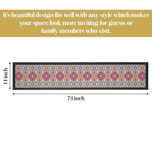 Image of Homerz Premium Runner for 6 Seater Dining Table, 13x72 inch Size, Smooth Velvety Fabric, Antiskid Backing (Bohemian Round)
