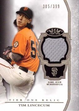 2013 Topps Tier One Relics #TOR-TL Tim Lincecum Game Worn Giants Jersey Baseball Card – Only 399 made!