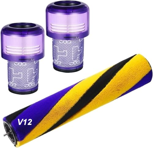 V12 Zubehör Set für Dyson V12 Detect Slim Absolute Filter HEPA & Fluffy Bürstenwalze Ersatzteile für Dyson V12 Slim Complete V12 Detect Slim Extra Ersetzt 971634-01 Staubsauger Rolle Ersatz(2+1)