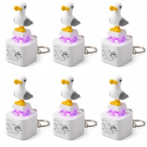 6 Pack Seagull Mine Button Keychain Set with Type-C Charging Cable Mechanical Click Fidget Desk Toy Portable Stress Relief Keychain for Adults