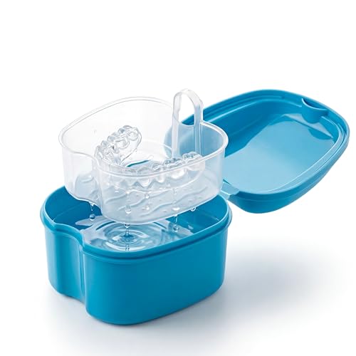 Barpre 3-Pack Retainer Cleaner Case & Denture Box | Lift-Drain Hygienic Design | Blue Easy-Clean Storage for Rotation Use