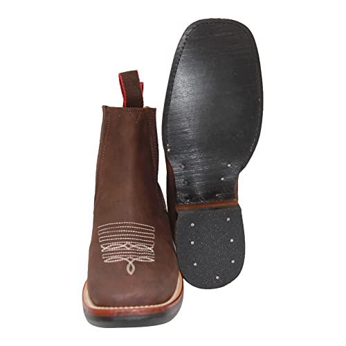 Women's Short Ankle Brown Leather Cowboy Boots, Low Heel Cowgirl Bootie3