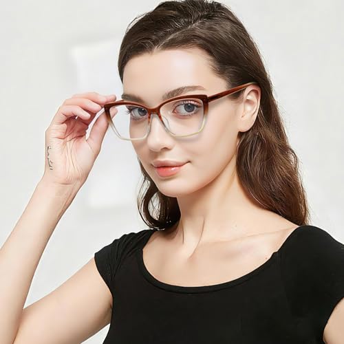 Image of Henotin Reading Glasses for Women, 2 pack Fashion Oversized Blue Light Readers for Women, Spring Hinge Cat Eye Glasses