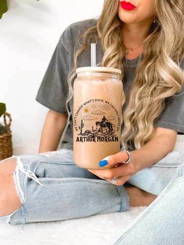 Custom Giant Arthur Morgan 16 oz Glass Mug Tumbler, Modern Gamer Gifts for Her, Rdr2 Video Game Lover Tumbler, Red Dead Redemption 2 Mug