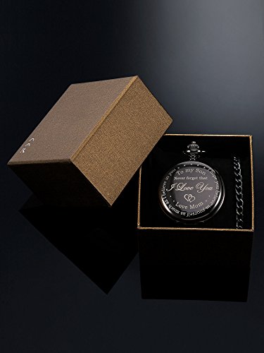 Hicarer Pocket Watch Gift For Son-Never Forget That, I Love You, Love Mom-From Mother To Son Pocket Watch With Chain (Black) #TOP5