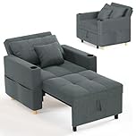 YODOLLA 3-in-1 Convertible Sleeper Chair Bed, 192cm Adjustable Single Sofa Armchair with Side Pocket, Pull Out Sleep Chair,Dark Grey