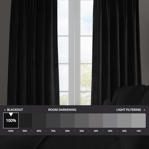 Image of HPD Half Price Drapes Velvet Blackout Curtains /Drapes - 84 Inches Long 1 Panel Blackout Curtain Signature Pleated for Living Room & Bedroom - 25W X 84L, Warm Black