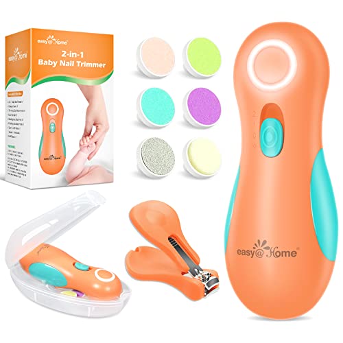Image of Easy@Home Electric Baby Nail File Trimmer: Safe Nail Clippers Kit - Baby Nail Clippers with 6 Grinding Heads and LED Light for Newborn Toddler Kids or Adults | Fingernails Care Trim ENT019
