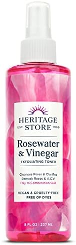 Heritage Store Rosewater & Vinegar Exfoliating Toner with Apple Cider Vinegar, for Oily to Combination Skin Care, Refreshing Facial Mist Cleans & Refines Pores, Clarifies Skin & Scalp, Vegan, 8oz