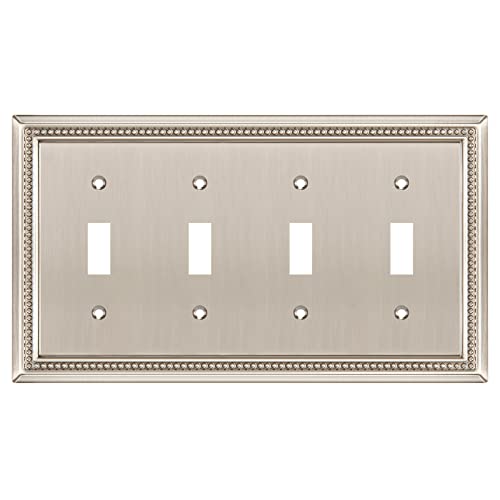Image of Henne Bery Sunken Pearls Heavy Duty Decorative Wall Plate Switch Plate Outlet Cover (Quad Toggle, Satin Nickel)