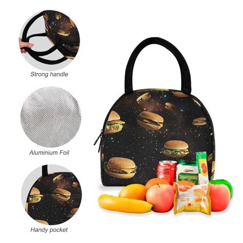 Backpack Lunch Bag Set Floating Hamburger Print, Big Storage Travel Backpacks with Insulated Lunch Box for Office Hiking Picnic4