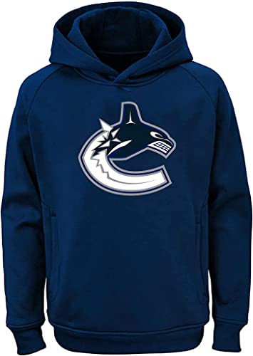 Outerstuff NHL Youth 8-20 Team Color Performance Primary Logo Pullover Sweatshirt Hoodie (8, Vancouver Canucks Navy), Vancouver Canucks Navy, 8