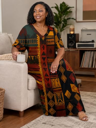 Image of SUZONANA Plus Size Dresses for Curvy Women African Print American Dress Summer Outfits Casual Loose with Pocket