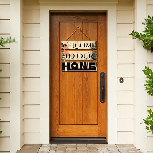 Image of GENXTRA inchWelcome to Our Home Wooden Wall Hanging | Rustic Forest Theme Decorative Wall Sign for Entryway, Living Room & Balcony