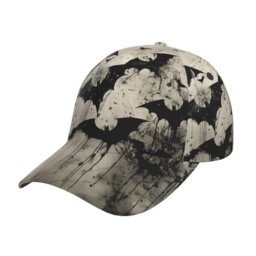 Casquette de baseball vintage ajustable avec motif chauve-souris d'Halloween brodé