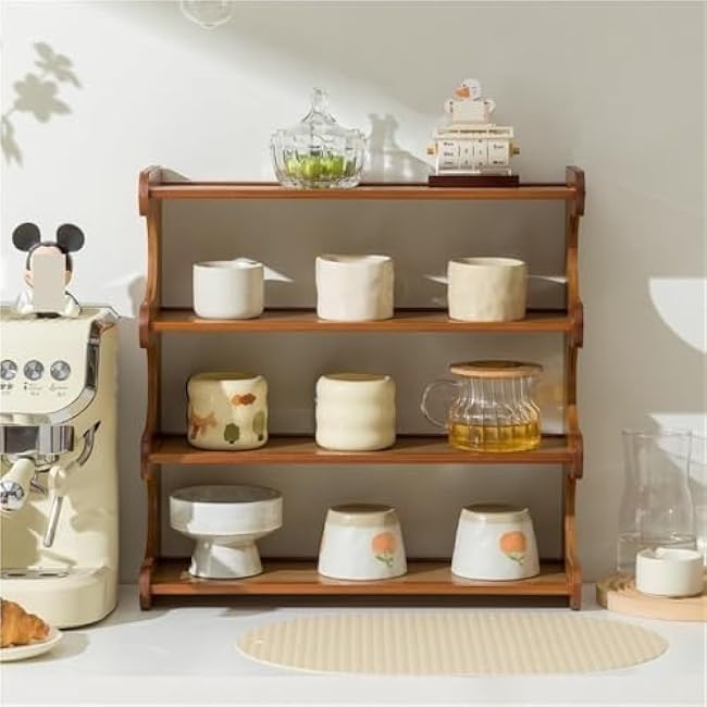 4 Tier Coffee Cup Holder Freestanding Storage Rack Desktop Organizer Shelf Tabletop Display Shelf Organizer for Living Room Space Saver(Brown,50 cm)