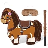 Harrycle Horse Piñata Cowgirl Piñata for Birthday Girl with Bat Stick Blindfold Mask for Horse Birthday Cowgirl Party Game Decor Supplies, 15 x 13.4 x 3.2 Inch