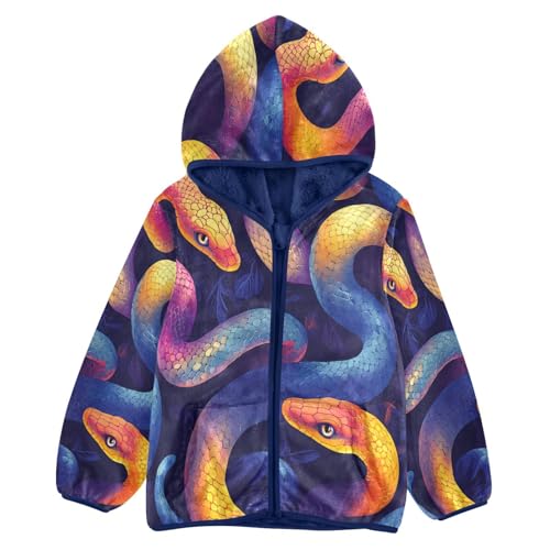 Watercolor Cute Snake Toddler Fleece Jacket Girl Boys Hooded Fleece Jacket Coat Warm Outwear Zip-up 3-10T