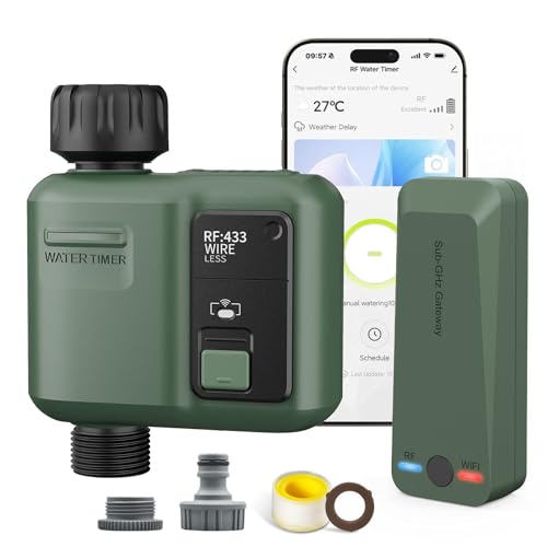 Shrivee Ordinateur D'arrosage Intelligent RF433 Technologie avec WiFi Programmateur Arrosage Automatique Connecté 1 Voie pour Votre Jardin et Serre