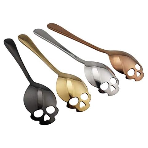 Wahdawn Cool Stainless Steel Skull Spoons Tableware for Coffee Tea Sugar Halloween Gifts, Set of 4 Cover
