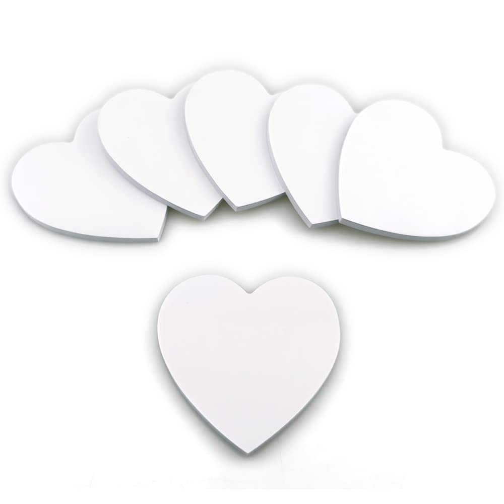 Saktopdeco 6 Pads White Heart Sticky Notes Fun Shaped Sticky Notes Self-Stick Memo Pads for Office School Home