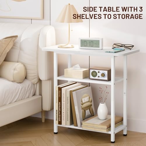 SLEEPING LAMB Side Table for Living Room, 3-Tier End Table for Small Space with Wide Storage Tabletop, Elegant White Narrow Nightstand for Bedroom, Sofa Couch by SLEEPING LAMB - Used condition - Image 4