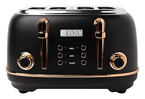 HADEN Heritage 4-Slice Toaster with Extra Wide Slots, 1500-Watt, Black & Copper - Retro Stainless...