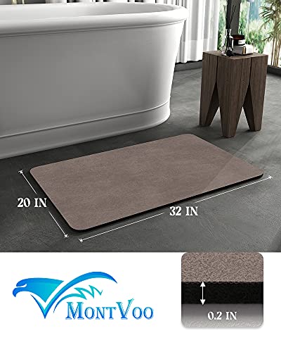 MontVoo -Bath Mat Rug-Rubber Backing Non Slip Quick Dry Absorbent Thin Bathroom Rugs Fit Under Door-Faux Suede Surface Bathroom Floor Mats-Shower Rug for in Front of Bathtub Shower Brown 20"x32"