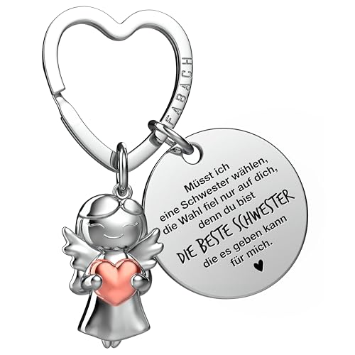 FABACH Best Sister Keyring Guardian Angel Lucky Charm with Heart and Engraving – Best Sister in the World Gifts Siblings – Sisters Gift Angel Lucky Charm, Die Wahl Fiel Nur auf Dich, One size FABACH Best Sister Keyring Guardian Angel Lucky Charm with Heart and Engraving – Best Sister in the World Gifts Siblings – Sisters Gift Angel Lucky Charm, Die Wahl Fiel Nur auf Dich, One size
