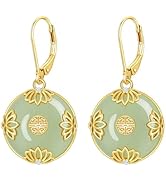 HPQQ Jade Earrings for Women 14k Gold Plated Sterling Silver Natural Jade Drop Dangle Earrings Je...