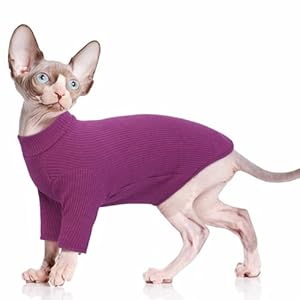 PUMYPOREITY Vêtements Chat Sphynx, Pull Sphynx Chat Sweat-Shirt Costume Hiver Veste Gilet Deguisement Coton Stretch pour Chat sans Poils Manteau Doux et Chaud pour Chat(Rouge, XL)